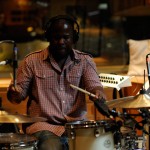 Cory Mason plays the drums at Westlake during the Kaylene Peoples MY MAN recording session June 9, 2011. (Photo by Arun Nevader)
