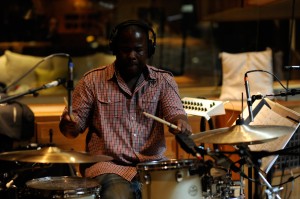 Cory Mason plays the drums at Westlake during the Kaylene Peoples MY MAN recording session June 9, 2011. (Photo by Arun Nevader)