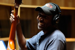 Del Atkins plays the acoustic bass at Westlake during the Kaylene Peoples MY MAN recording session June 9, 2011. (Photo by Arun Nevader)