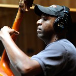 Del Atkins plays the acoustic bass at Westlake during the Kaylene Peoples MY MAN recording session June 9, 2011. (Photo by Arun Nevader)