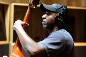 Del Atkins plays the acoustic bass at Westlake during the Kaylene Peoples MY MAN recording session June 9, 2011. (Photo by Arun Nevader)
