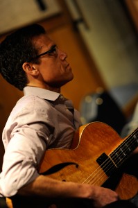 Mark Hammond plays the guitar at Westlake during the Kaylene Peoples MY MAN recording session June 9, 2011. (Photo by Arun Nevader)