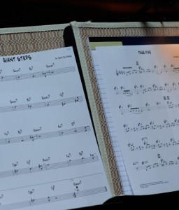 Music on a music stand at Westlake during the Kaylene Peoples MY MAN recording session June 9, 2011. (Photo by Arun Nevader)