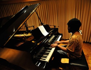 Vernell Brown, Jr. plays the piano at Westlake during the Kaylene Peoples MY MAN recording session June 9, 2011.(Photo by Arun Nevader)